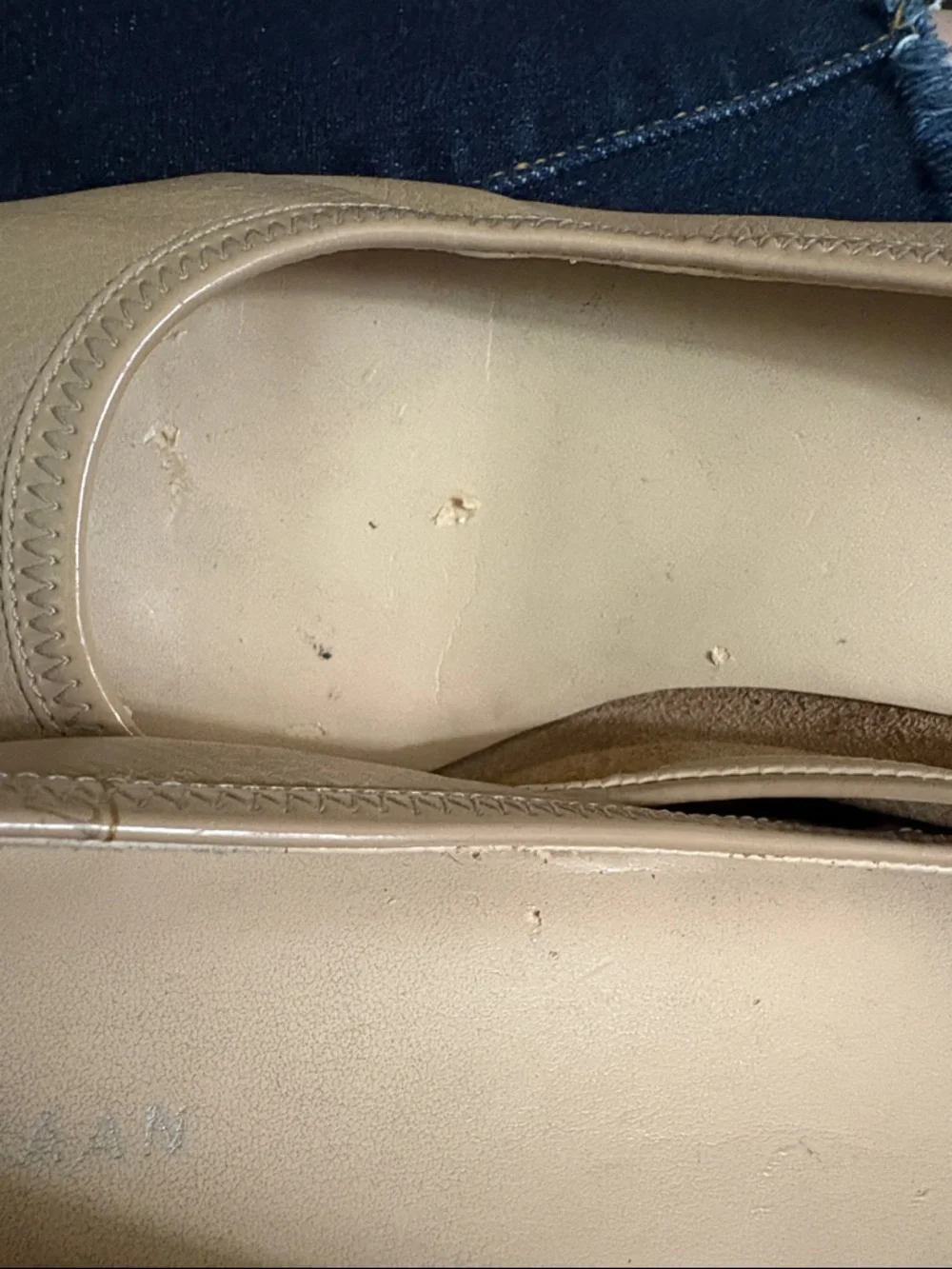 Cole Haan Elsie Nude/Tan Cap Toe Leather Wedge Slip On Wedge Heels Size 9.5